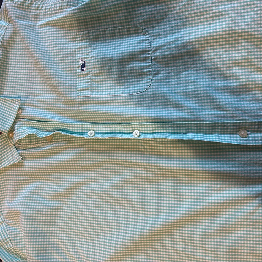 Vineyard Vines Aqua and White Checkered Shirt